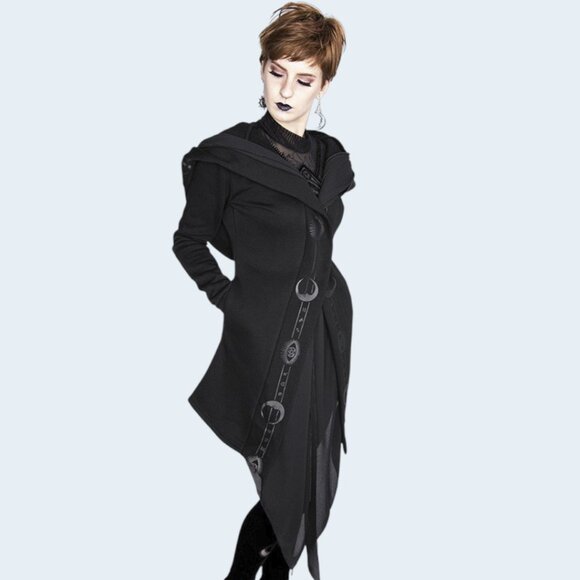 Restyle Fortune Teller Black Hoodie with Veil, XS, Gothic Winter Coat - Picture 10 of 11